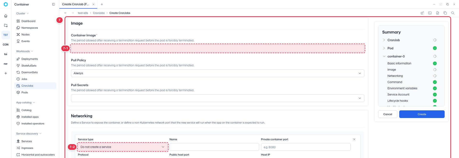 Create CronJob: Container