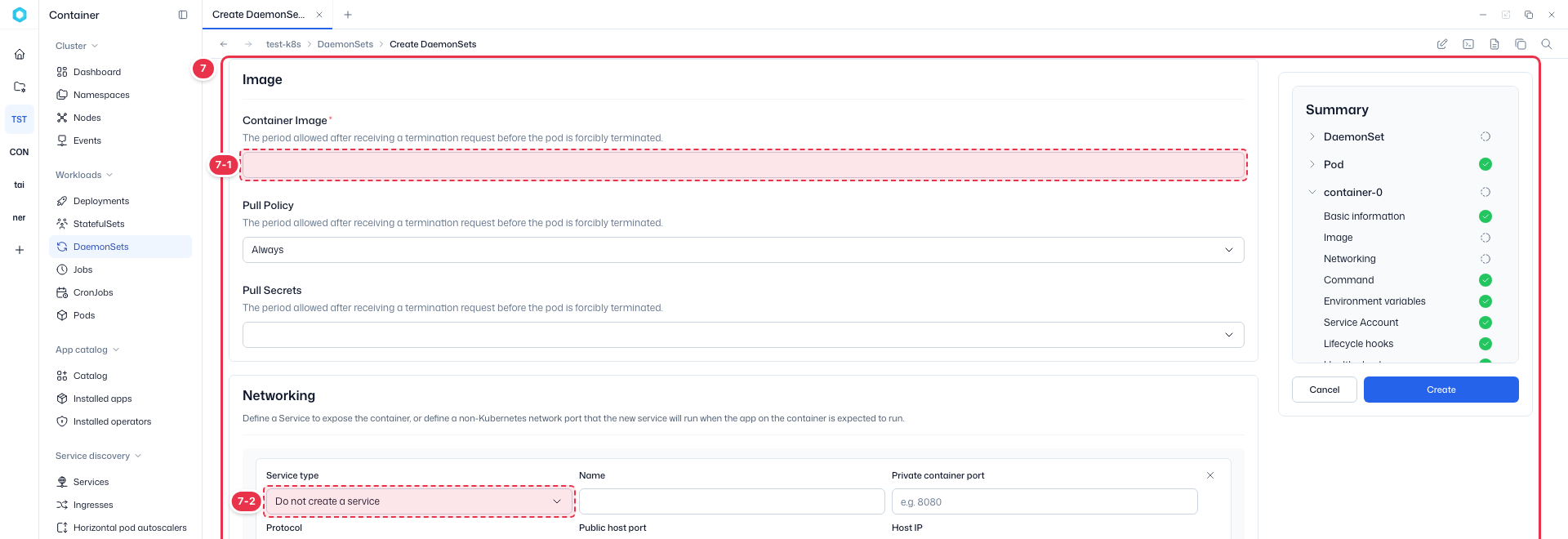 Create DaemonSet: Container