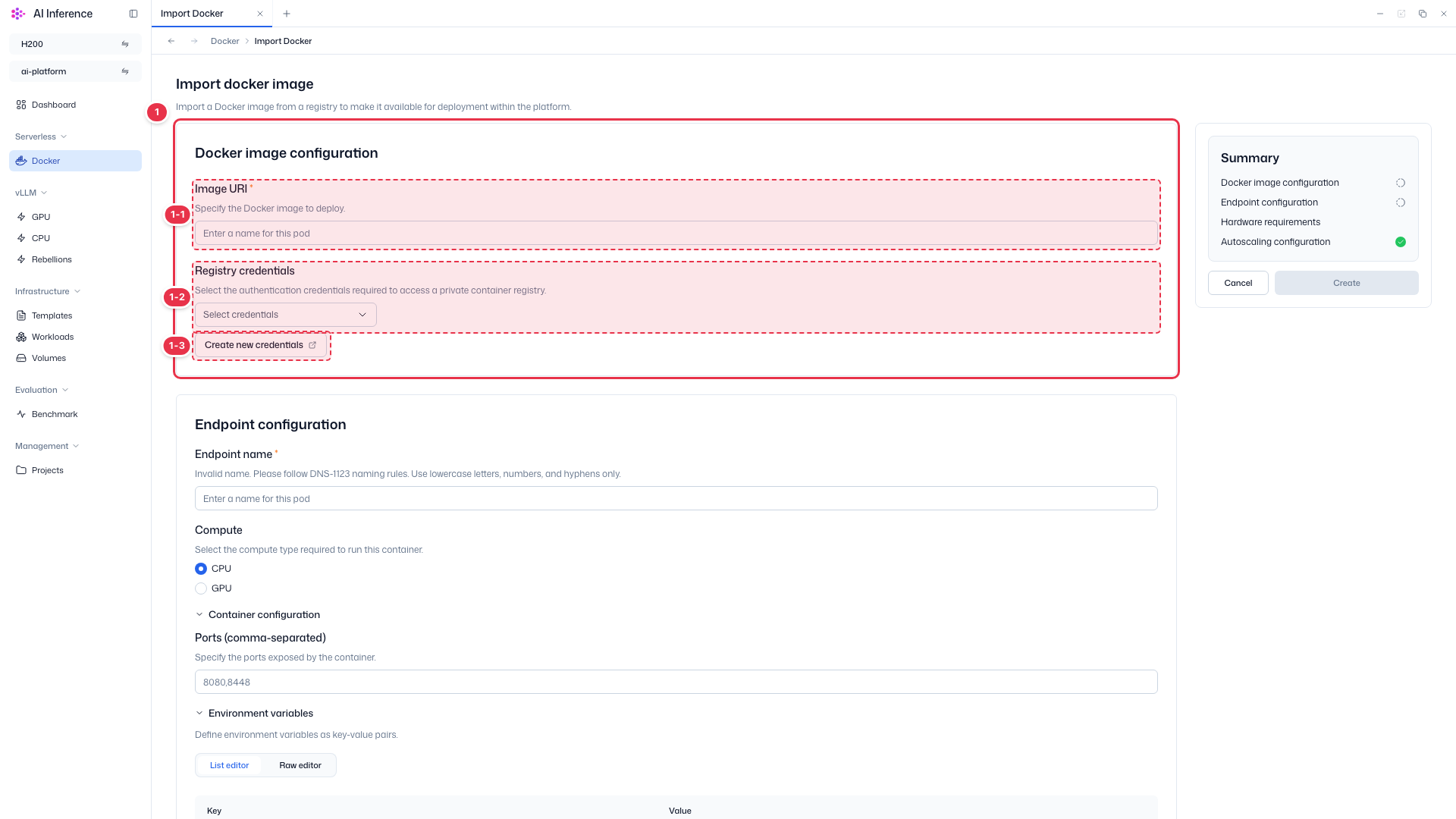 Docker image configuration